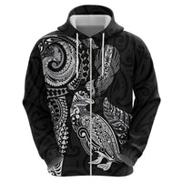 Aotearoa Moko Tribal Tattoo Hoodie New Zealand Maori Penguin and Fantail Black Color