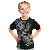Aotearoa Moko Tribal Tattoo Kid T Shirt New Zealand Maori Penguin and Fantail Black Color