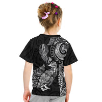 Aotearoa Moko Tribal Tattoo Kid T Shirt New Zealand Maori Penguin and Fantail Black Color