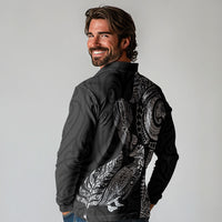 Aotearoa Moko Tribal Tattoo Long Sleeve Polo Shirt New Zealand Maori Penguin and Fantail Black Color