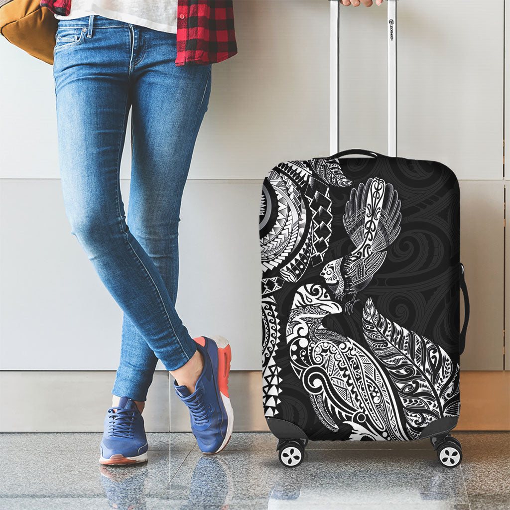 Aotearoa Moko Tribal Tattoo Luggage Cover New Zealand Maori Penguin and Fantail Black Color