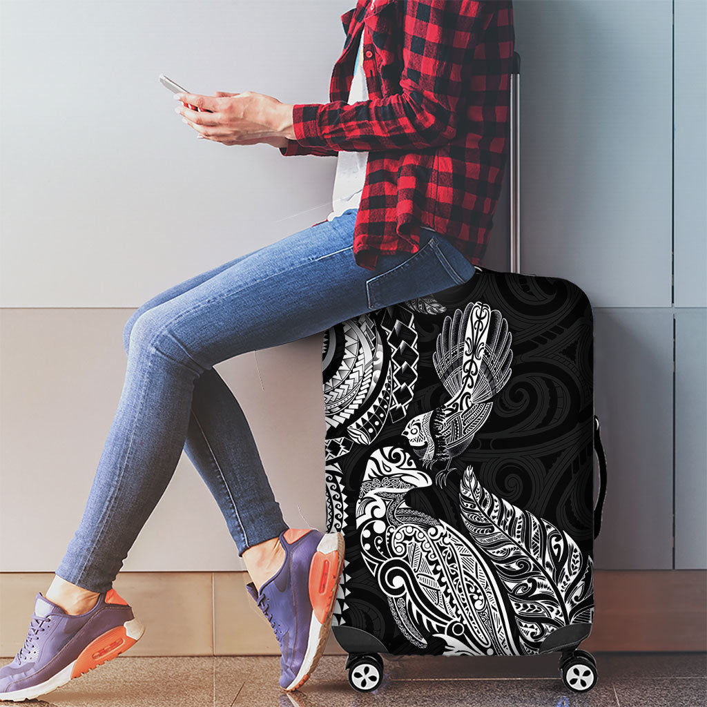 Aotearoa Moko Tribal Tattoo Luggage Cover New Zealand Maori Penguin and Fantail Black Color