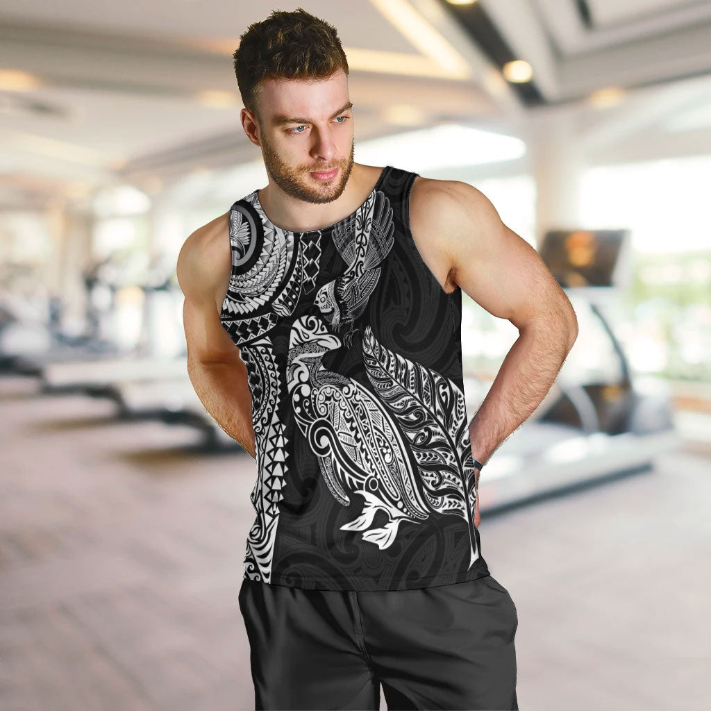 Aotearoa Moko Tribal Tattoo Men Tank Top New Zealand Maori Penguin and Fantail Black Color LT03 Black - Polynesian Pride