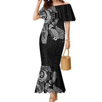 Aotearoa Moko Tribal Tattoo Mermaid Dress New Zealand Maori Penguin and Fantail Black Color