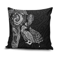 Aotearoa Moko Tribal Tattoo Pillow Cover New Zealand Maori Penguin and Fantail Black Color