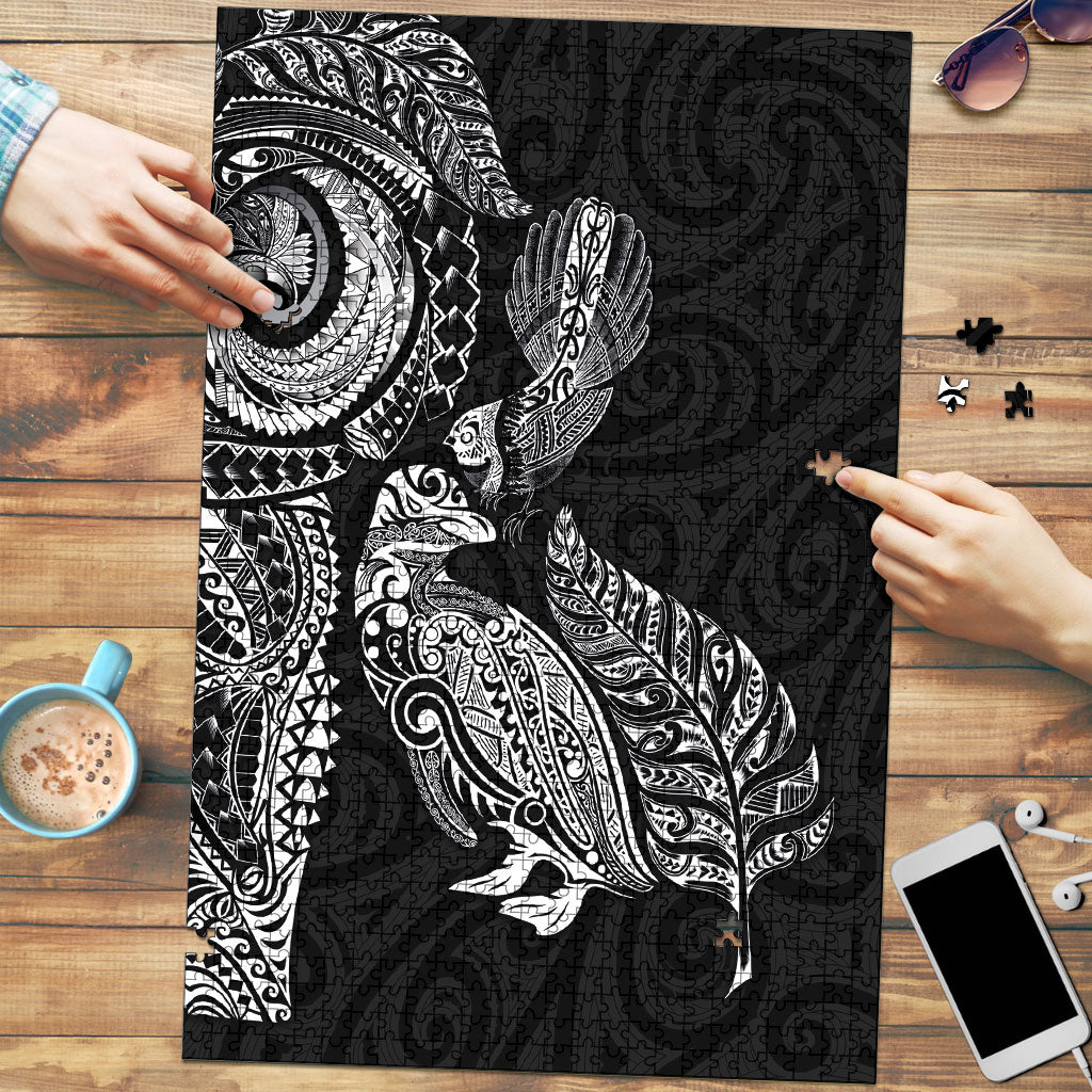 Aotearoa Moko Tribal Tattoo Puzzle New Zealand Maori Penguin and Fantail Black Color