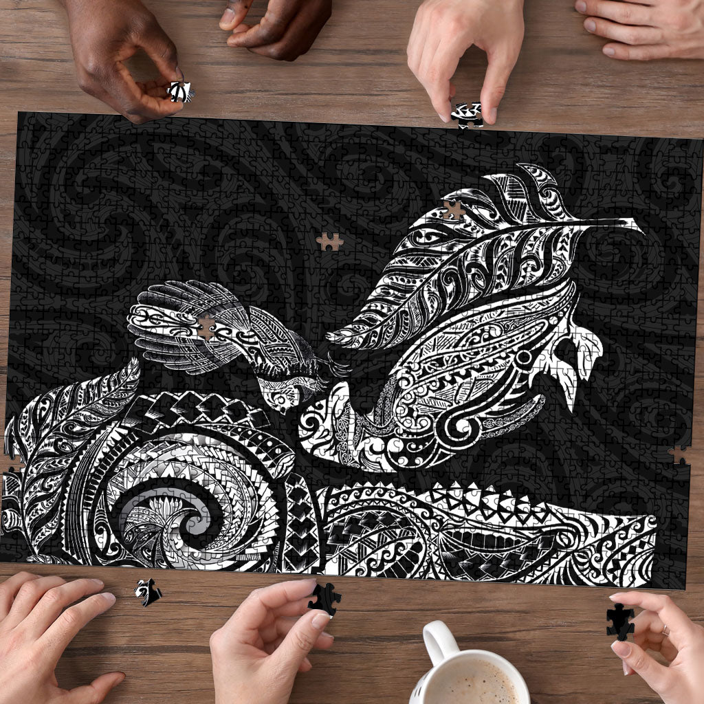Aotearoa Moko Tribal Tattoo Puzzle New Zealand Maori Penguin and Fantail Black Color