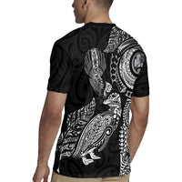 Aotearoa Moko Tribal Tattoo Rugby Jersey New Zealand Maori Penguin and Fantail Black Color