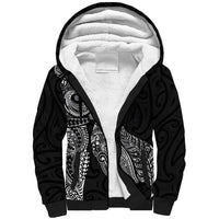 Aotearoa Moko Tribal Tattoo Sherpa Hoodie New Zealand Maori Penguin and Fantail Black Color