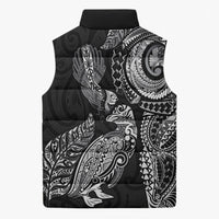 Aotearoa Moko Tribal Tattoo Sleeveless Puffer Jacket New Zealand Maori Penguin and Fantail Black Color
