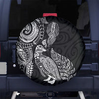 Aotearoa Moko Tribal Tattoo Spare Tire Cover New Zealand Maori Penguin and Fantail Black Color