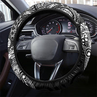 Aotearoa Moko Tribal Tattoo Steering Wheel Cover New Zealand Maori Penguin and Fantail Black Color