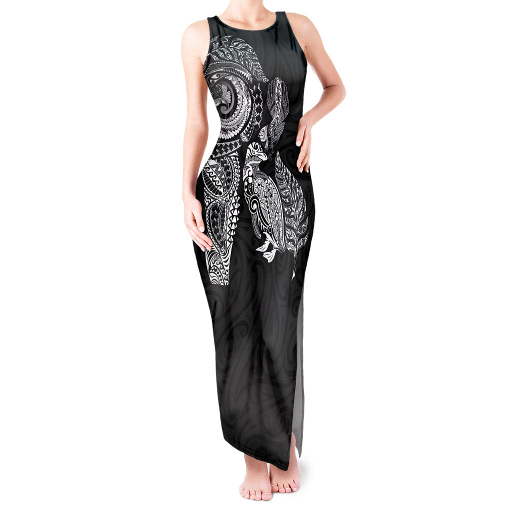 Aotearoa Moko Tribal Tattoo Tank Maxi Dress New Zealand Maori Penguin and Fantail Black Color LT03 Women Black - Polynesian Pride