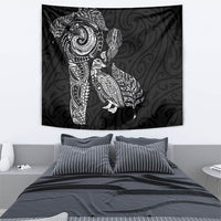 Aotearoa Moko Tribal Tattoo Tapestry New Zealand Maori Penguin and Fantail Black Color