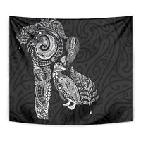 Aotearoa Moko Tribal Tattoo Tapestry New Zealand Maori Penguin and Fantail Black Color