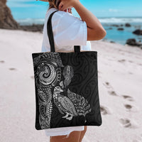 Aotearoa Moko Tribal Tattoo Tote Bag New Zealand Maori Penguin and Fantail Black Color