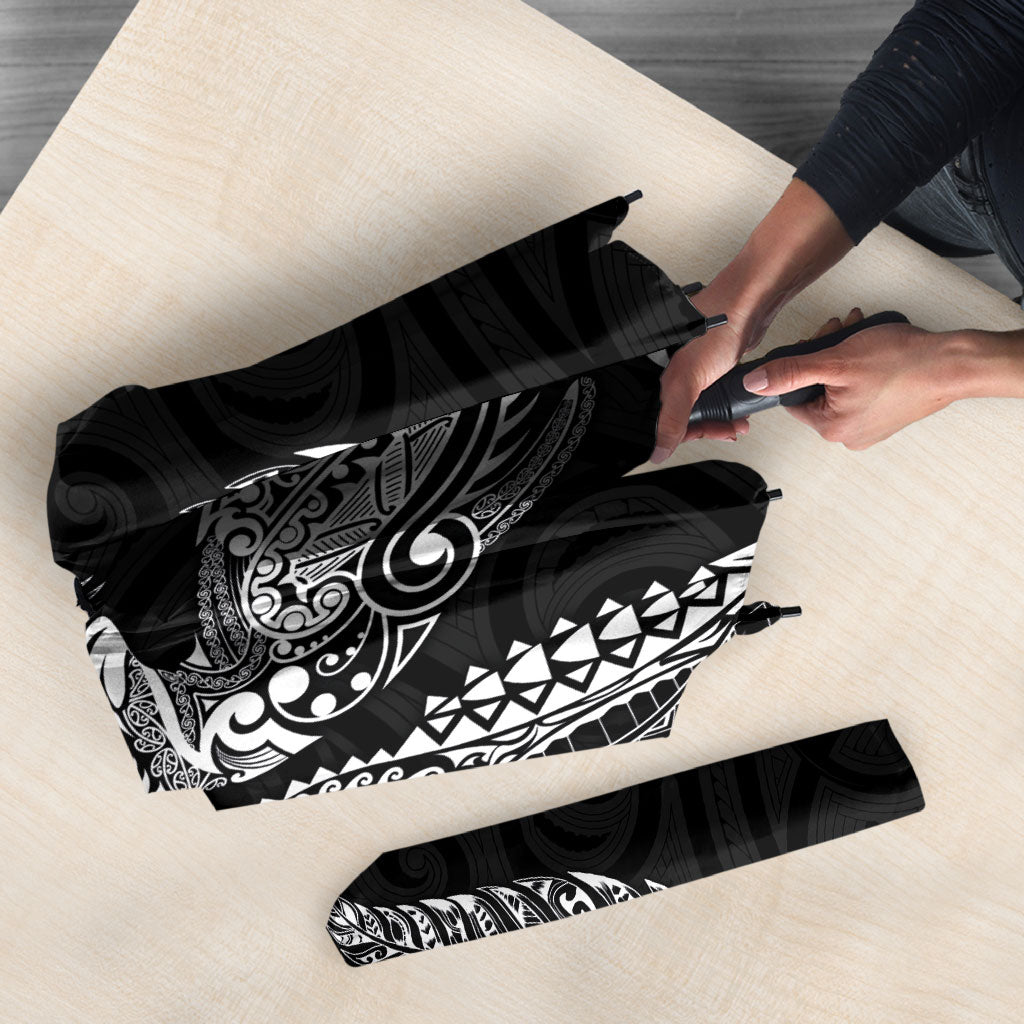 Aotearoa Moko Tribal Tattoo Umbrella New Zealand Maori Penguin and Fantail Black Color