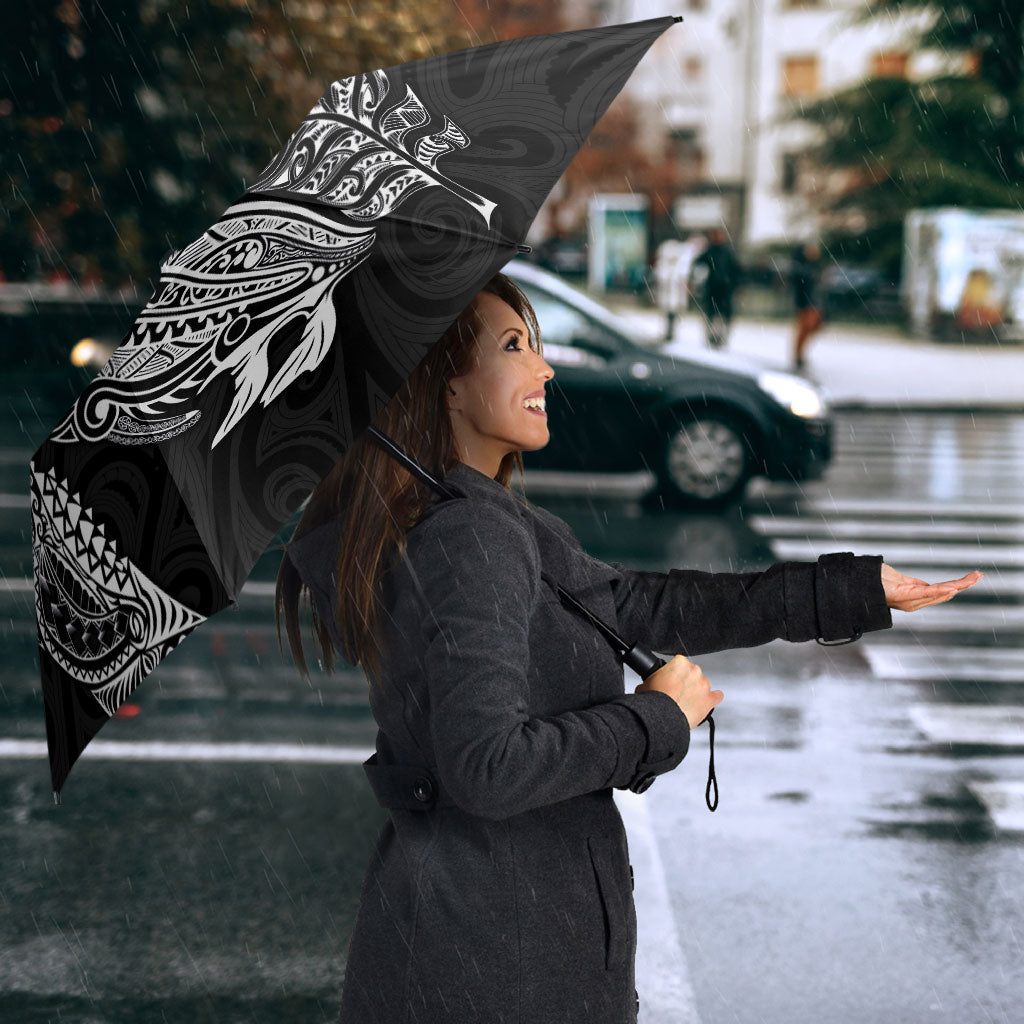 Aotearoa Moko Tribal Tattoo Umbrella New Zealand Maori Penguin and Fantail Black Color