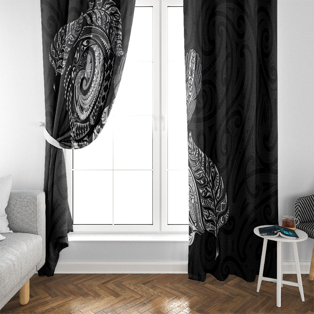 Aotearoa Moko Tribal Tattoo Window Curtain New Zealand Maori Penguin and Fantail Black Color