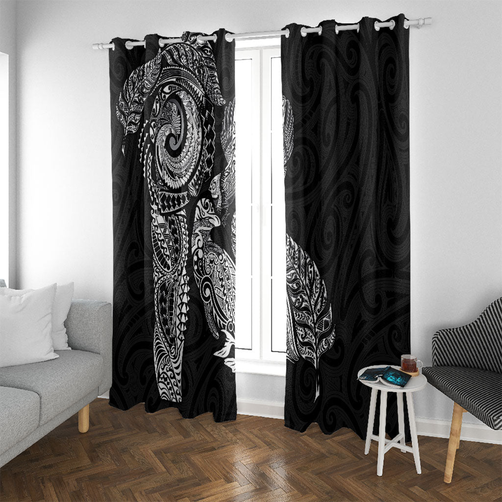 Aotearoa Moko Tribal Tattoo Window Curtain New Zealand Maori Penguin and Fantail Black Color
