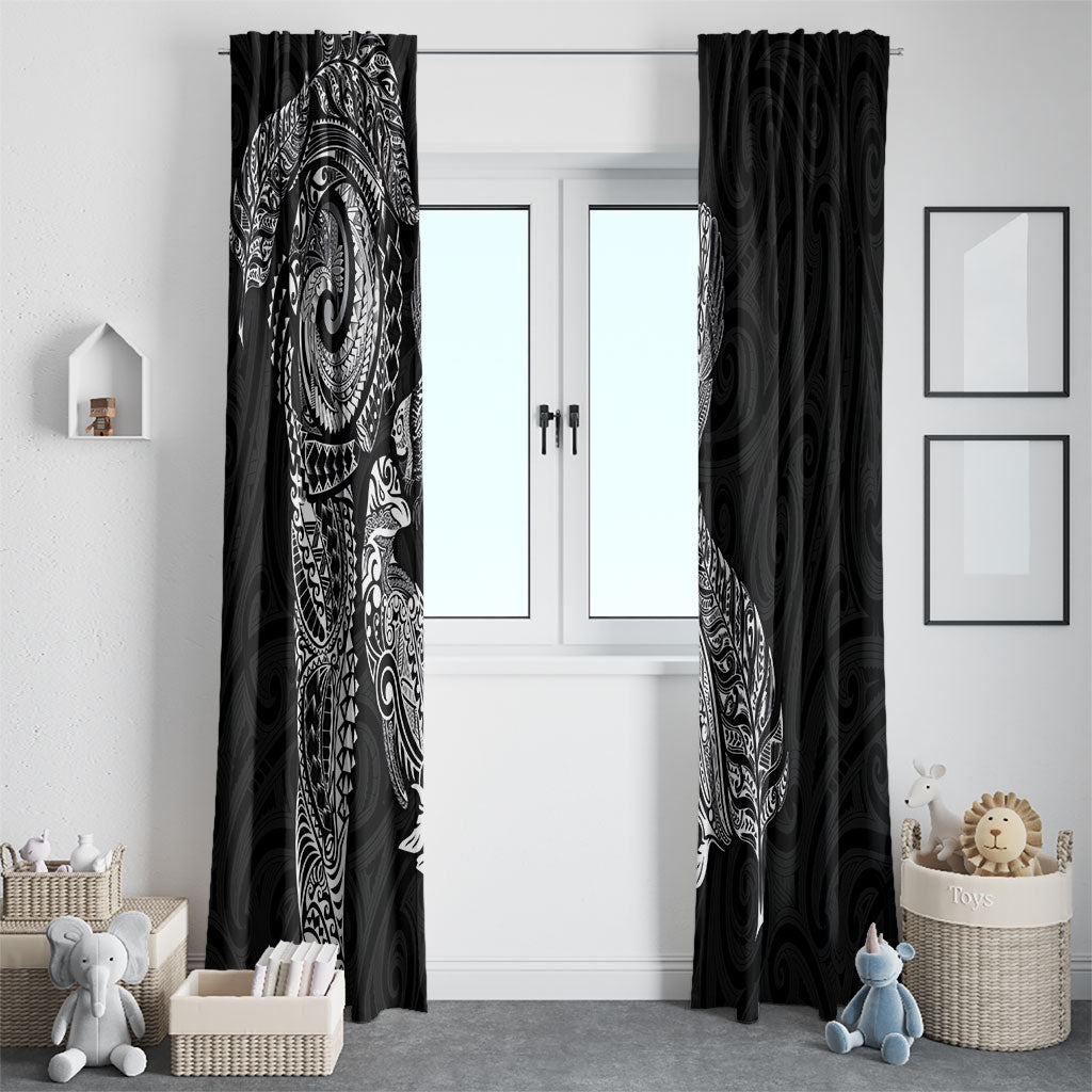 Aotearoa Moko Tribal Tattoo Window Curtain New Zealand Maori Penguin and Fantail Black Color