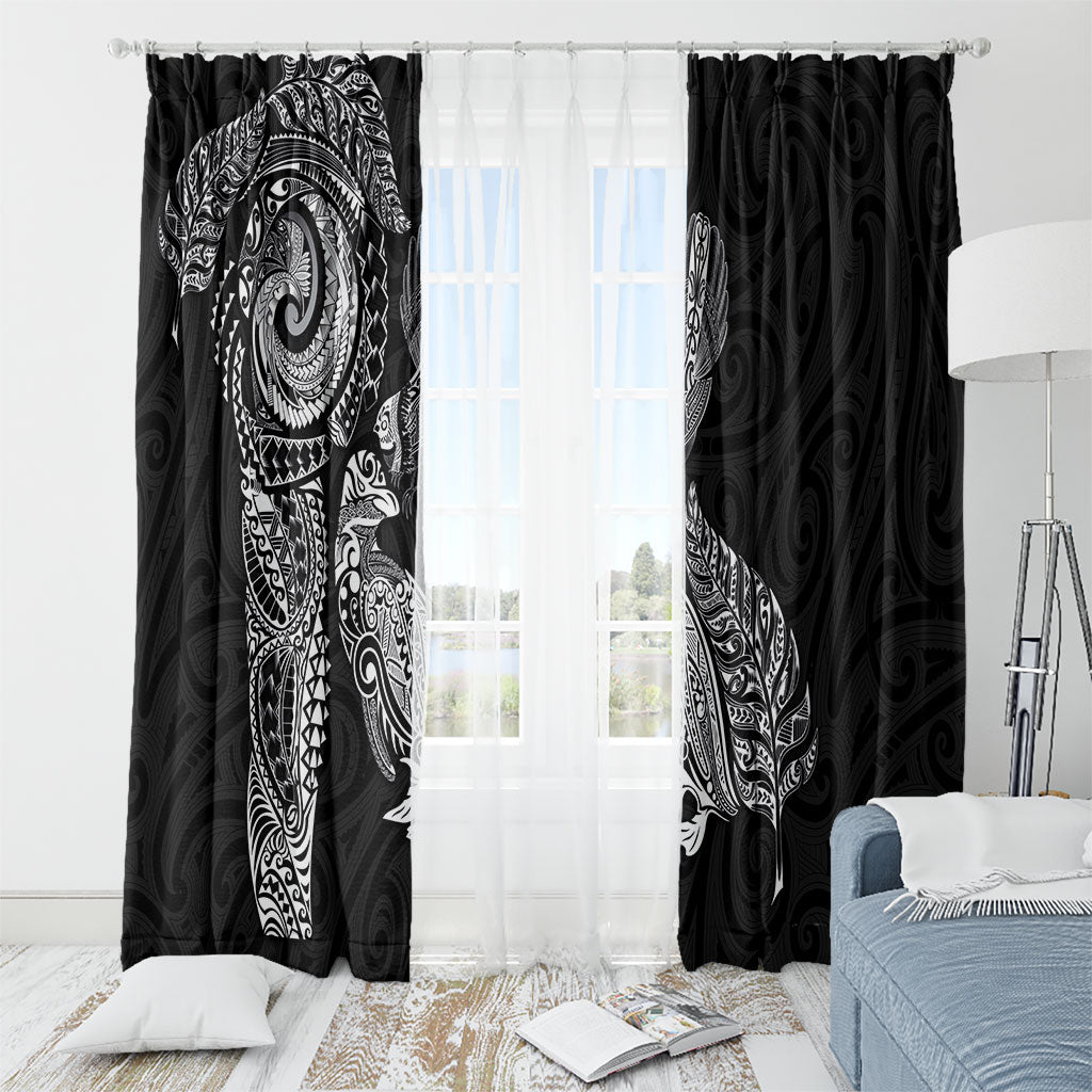 Aotearoa Moko Tribal Tattoo Window Curtain New Zealand Maori Penguin and Fantail Black Color