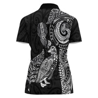 Aotearoa Moko Tribal Tattoo Women Polo Shirt New Zealand Maori Penguin and Fantail Black Color