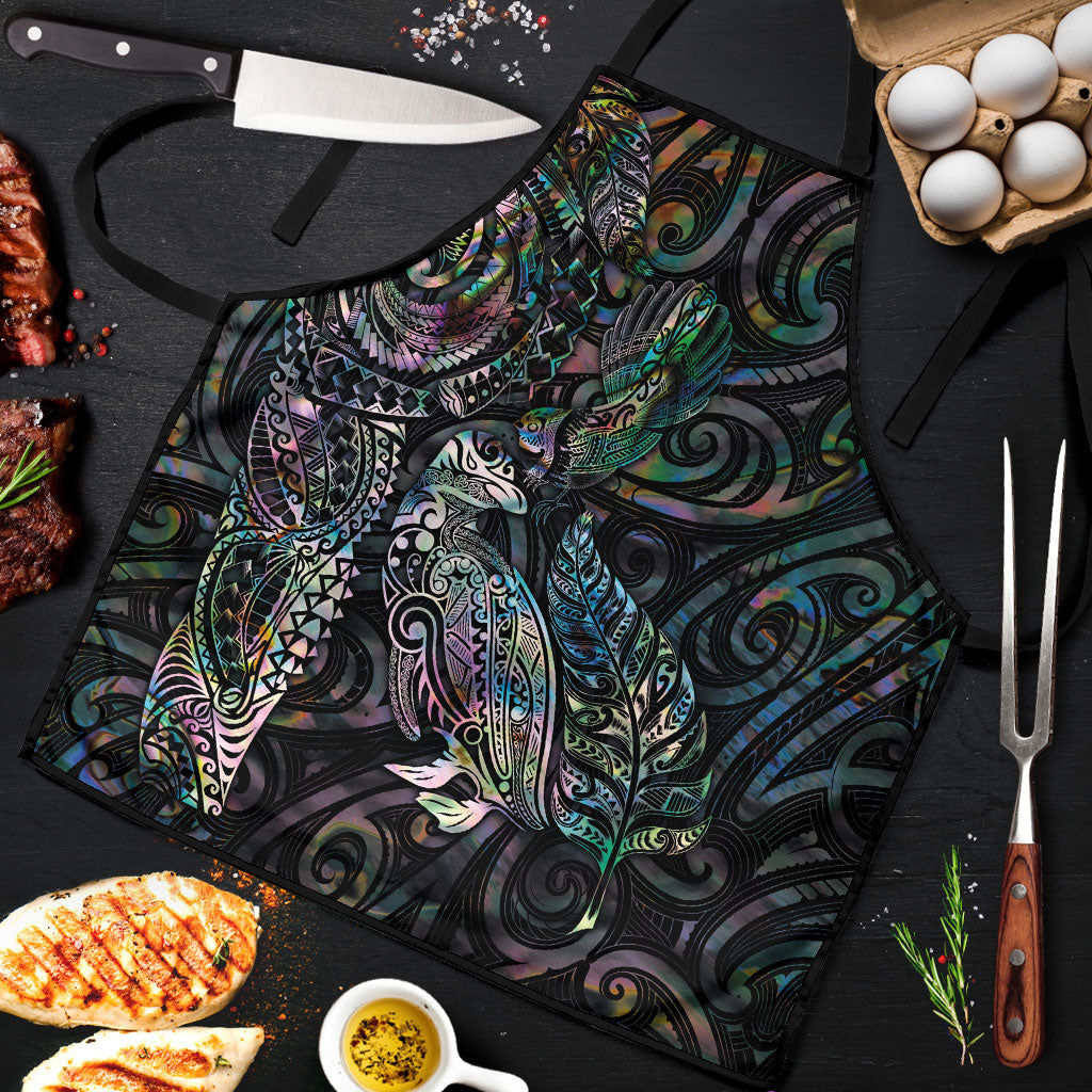 Aotearoa Moko Tribal Tattoo Apron New Zealand Maori Penguin and Fantail Paua Shell Style