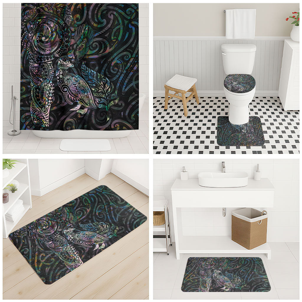 Aotearoa Moko Tribal Tattoo Bathroom Set New Zealand Maori Penguin and Fantail Paua Shell Style