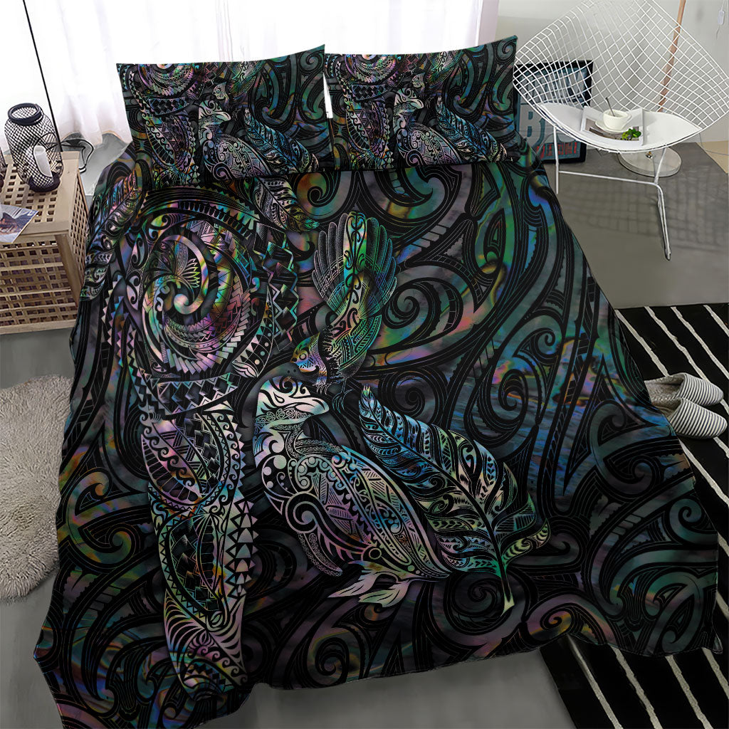 Aotearoa Moko Tribal Tattoo Bedding Set New Zealand Maori Penguin and Fantail Paua Shell Style