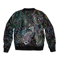 Aotearoa Moko Tribal Tattoo Bomber Jacket New Zealand Maori Penguin and Fantail Paua Shell Style
