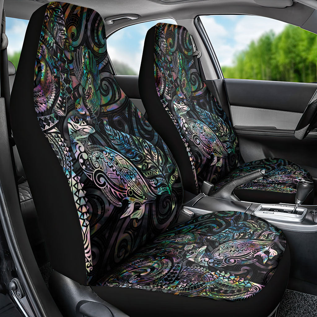 Aotearoa Moko Tribal Tattoo Car Seat Cover New Zealand Maori Penguin and Fantail Paua Shell Style