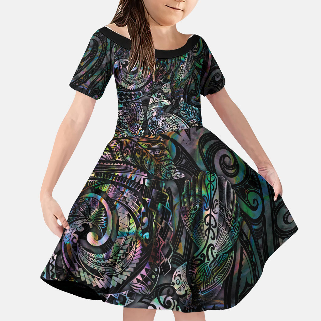 Aotearoa Moko Tribal Tattoo Family Matching Mermaid Dress and Hawaiian Shirt New Zealand Maori Penguin and Fantail Paua Shell Style