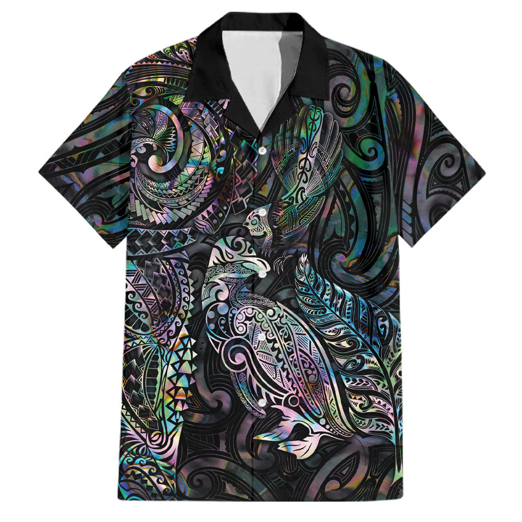 Aotearoa Moko Tribal Tattoo Family Matching Off Shoulder Maxi Dress and Hawaiian Shirt New Zealand Maori Penguin and Fantail Paua Shell Style