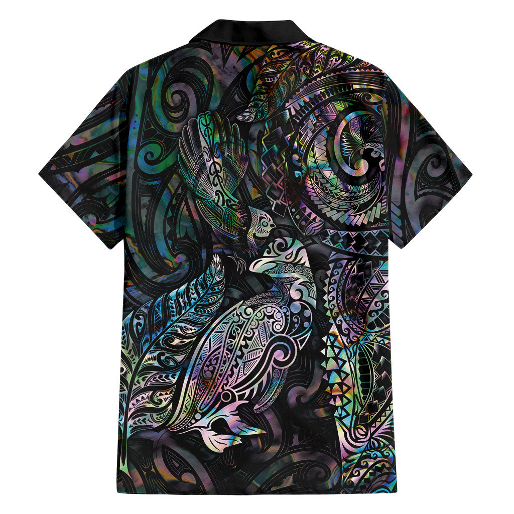 Aotearoa Moko Tribal Tattoo Family Matching Off Shoulder Maxi Dress and Hawaiian Shirt New Zealand Maori Penguin and Fantail Paua Shell Style