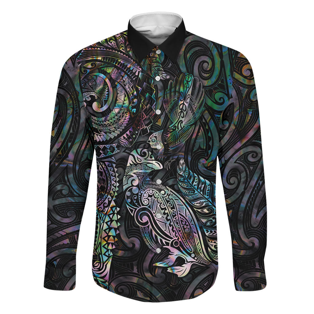 Aotearoa Moko Tribal Tattoo Family Matching Summer Maxi Dress and Hawaiian Shirt New Zealand Maori Penguin and Fantail Paua Shell Style