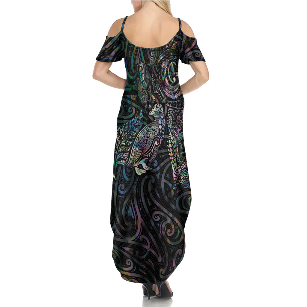 Aotearoa Moko Tribal Tattoo Family Matching Summer Maxi Dress and Hawaiian Shirt New Zealand Maori Penguin and Fantail Paua Shell Style