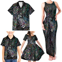 Aotearoa Moko Tribal Tattoo Family Matching Tank Maxi Dress and Hawaiian Shirt New Zealand Maori Penguin and Fantail Paua Shell Style