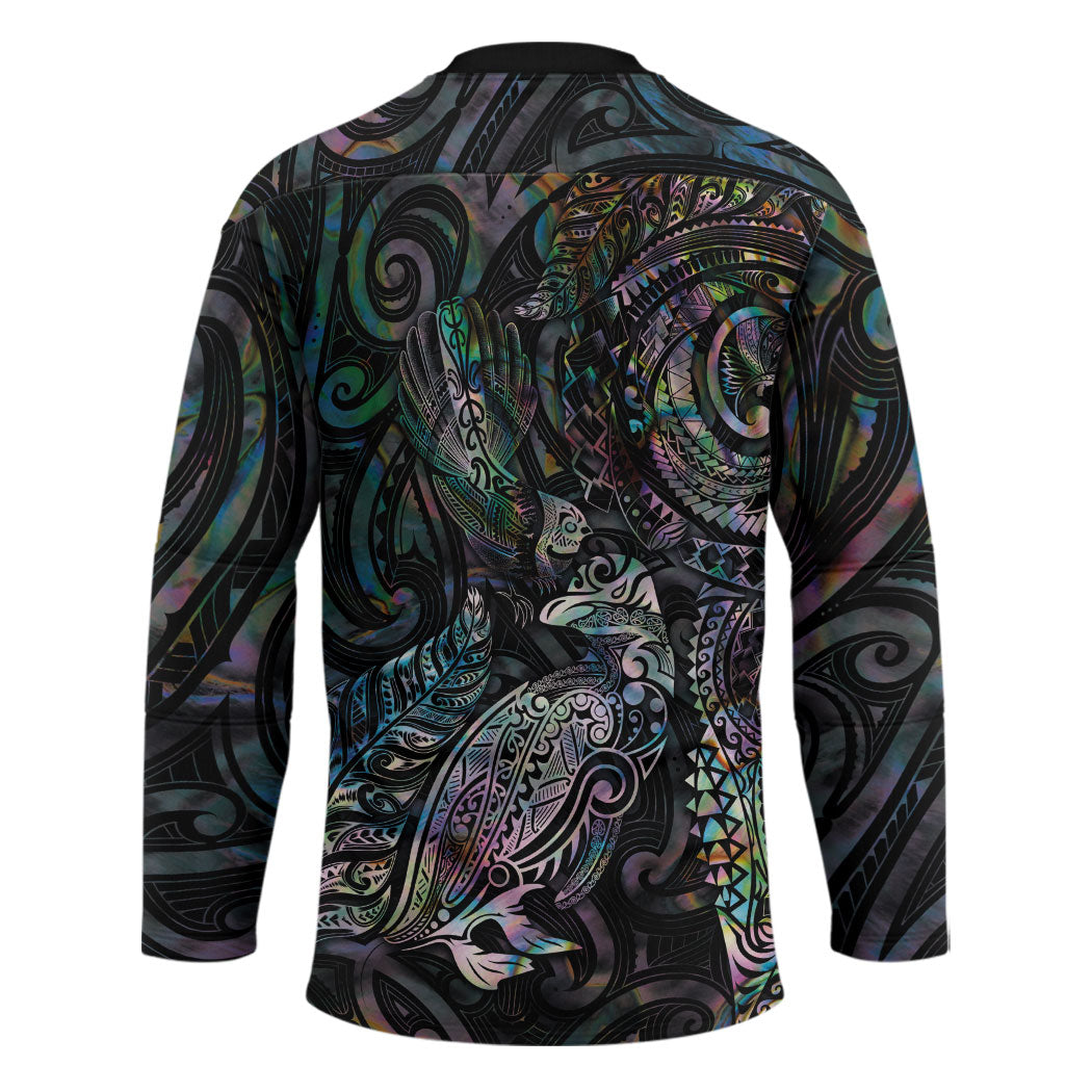 Aotearoa Moko Tribal Tattoo Hockey Jersey New Zealand Maori Penguin and Fantail Paua Shell Style