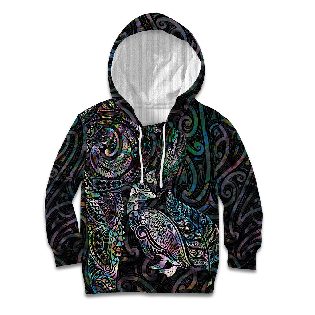 Aotearoa Moko Tribal Tattoo Kid Hoodie New Zealand Maori Penguin and Fantail Paua Shell Style LT03 Hoodie Multicolor - Polynesian Pride