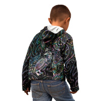 Aotearoa Moko Tribal Tattoo Kid Hoodie New Zealand Maori Penguin and Fantail Paua Shell Style