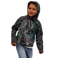 Aotearoa Moko Tribal Tattoo Kid Hoodie New Zealand Maori Penguin and Fantail Paua Shell Style