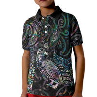 Aotearoa Moko Tribal Tattoo Kid Polo Shirt New Zealand Maori Penguin and Fantail Paua Shell Style