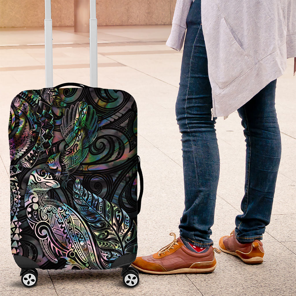 Aotearoa Moko Tribal Tattoo Luggage Cover New Zealand Maori Penguin and Fantail Paua Shell Style LT03 Multicolor - Polynesian Pride