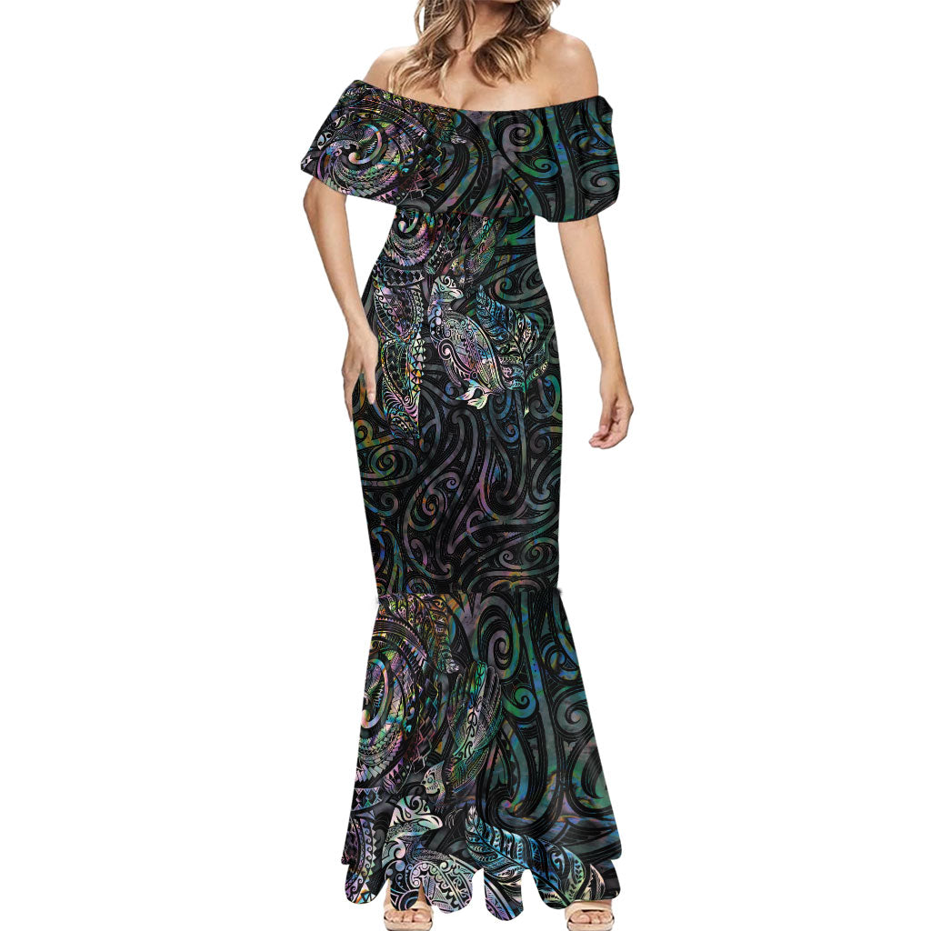 Aotearoa Moko Tribal Tattoo Mermaid Dress New Zealand Maori Penguin and Fantail Paua Shell Style