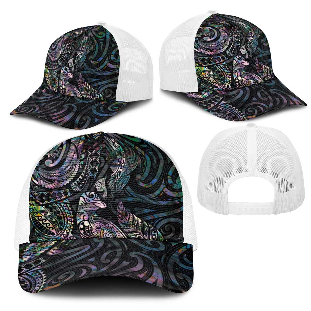 Aotearoa Moko Tribal Tattoo Mesh Trucker Cap New Zealand Maori Penguin and Fantail Paua Shell Style