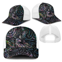 Aotearoa Moko Tribal Tattoo Mesh Trucker Cap New Zealand Maori Penguin and Fantail Paua Shell Style