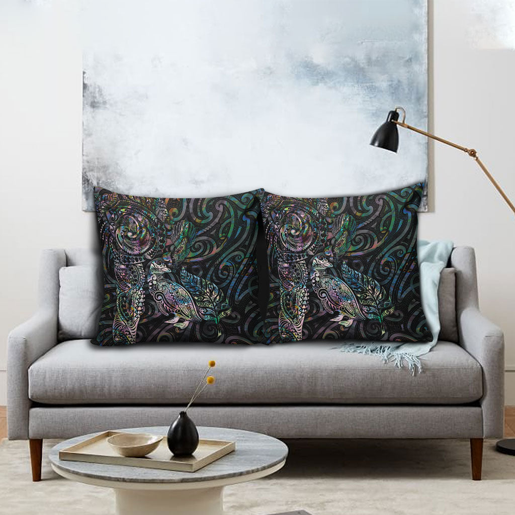 Aotearoa Moko Tribal Tattoo Pillow Cover New Zealand Maori Penguin and Fantail Paua Shell Style LT03 - Polynesian Pride