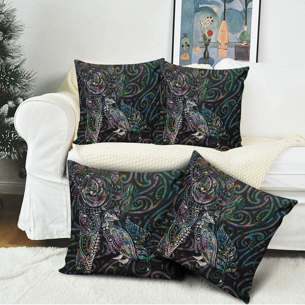 Aotearoa Moko Tribal Tattoo Pillow Cover New Zealand Maori Penguin and Fantail Paua Shell Style LT03 - Polynesian Pride