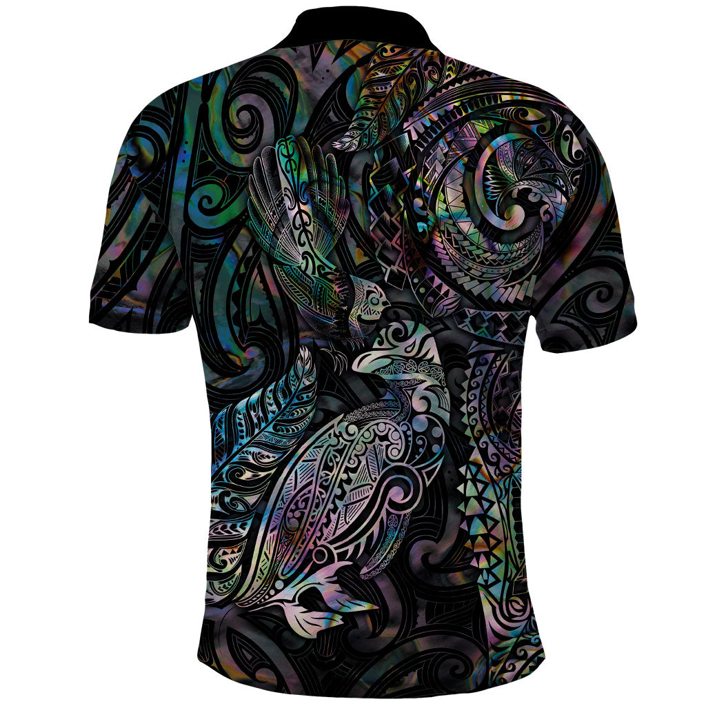 Aotearoa Moko Tribal Tattoo Polo Shirt New Zealand Maori Penguin and Fantail Paua Shell Style